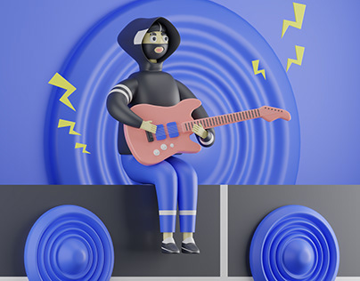 The Guitarist - 3D illustration