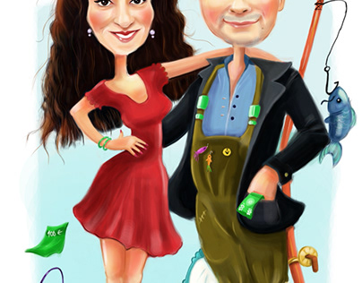 Couple fishing caricature