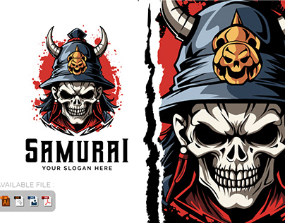Samurai skull mascot logo design vector