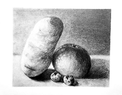 Potato, Nectarine, and Blueberry Still Life