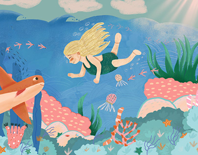 Swimming on the ocean illustration