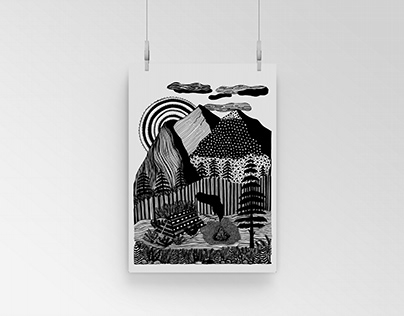 Camping Life / Illustration / Black and White