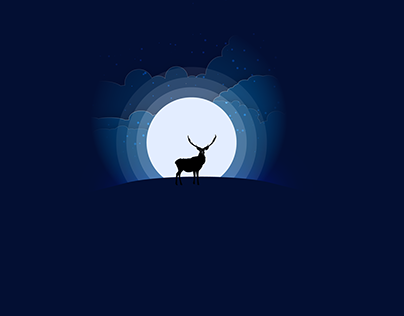 Landscape deer at night decorated with full moon