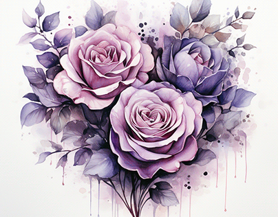 Watercolor purple heart rose clipart
