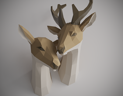 Papercraft fallow-deers
