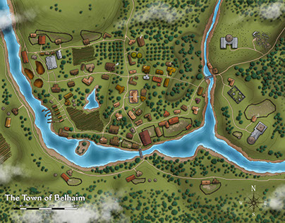 Town of Belhaim map, Pathfinder rpg Paizo