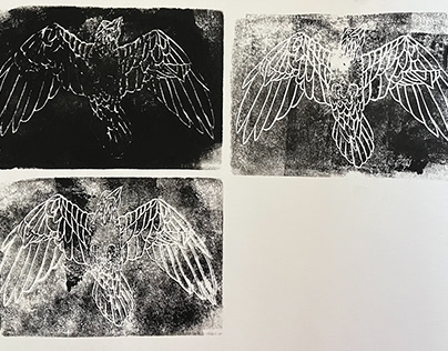Fading Crows Linocut Print