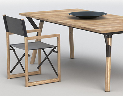 3D Model of LINK Wooden Table & Chair
