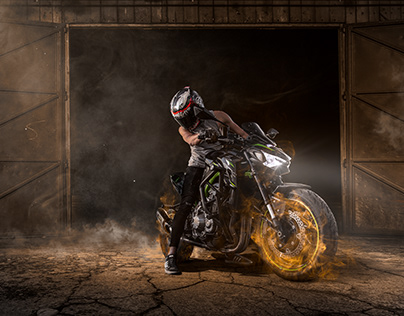 Flaming motorcycle photo manipulation