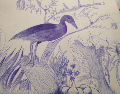 Bird in blue pen ballpoint