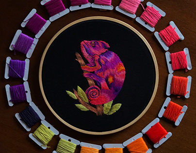 Bordado Camaleão - Chameleon Embroidery