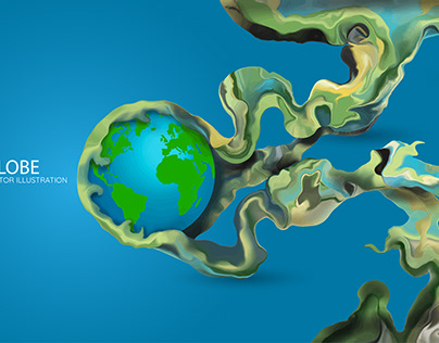 Earth Globe and abstract fluid, vector illustration