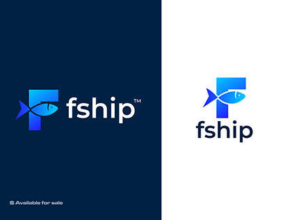 letter F with fish modern logo design template