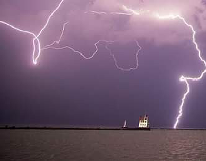 Lorain Lighthouse, During A Lightening Storm