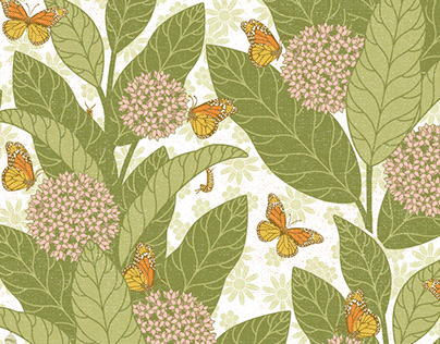 Monarch Butterflies and Milkweed - pattern design