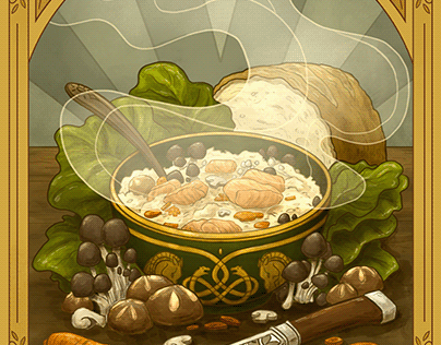 Salmon and Mushroom Stew, for the Hobbit Cookbook Zine