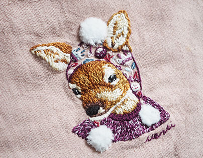 Winter deer embroidery