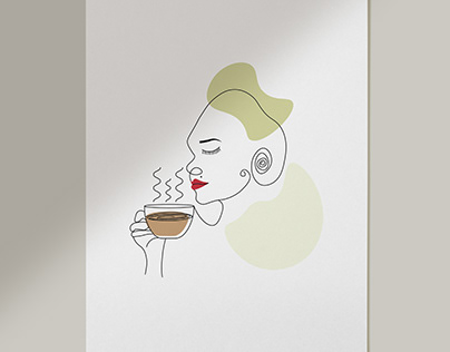 A Woman Enjoying her Tea - One Line Art