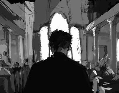 sketch scene in church