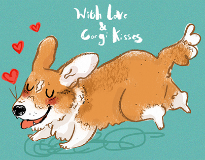 Love and Corgi Kisses greeting card for the LRD shop