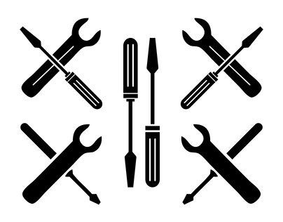 Maintenance service tool symbol wrench with screwdriver