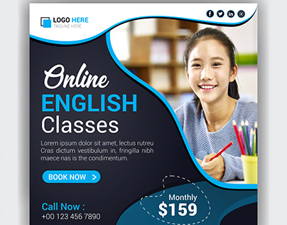 Online learn english lesson social media post design