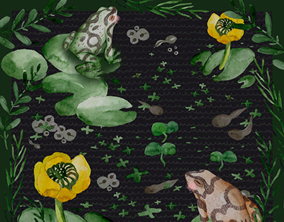 Frogs,Nature,illustration,Fabric design