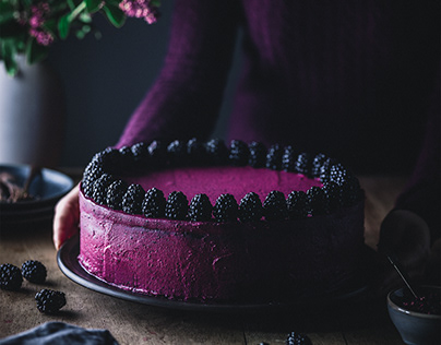 Blackcurrant and dark chocolate cake