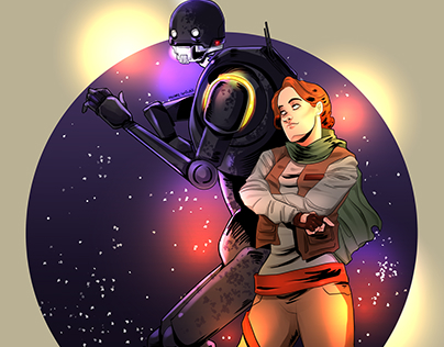 Jyn and K2SO full color commission