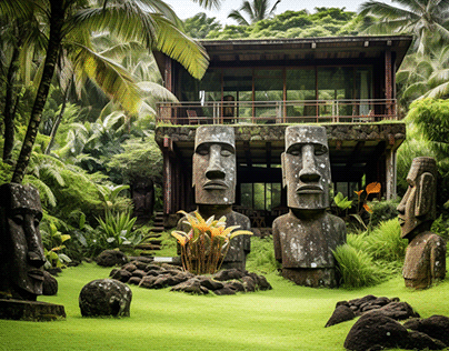 Moai-inspired garden house