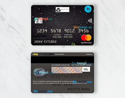 United Kingdom Bank of Aston mastercard template