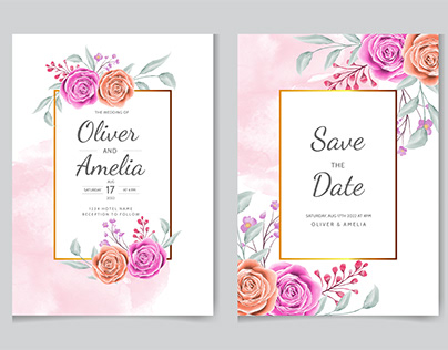 Beautiful watercolor floral wedding invitation card set