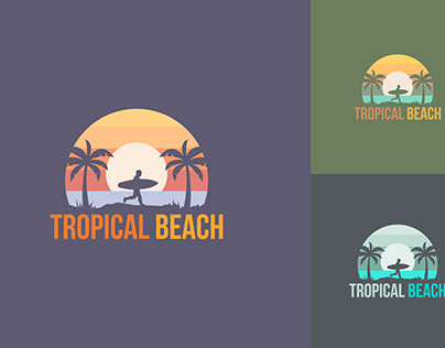 Surfing logo on tropical beach