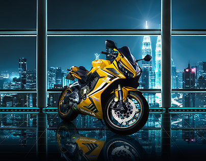yellow sport motorcycle photo manipulation