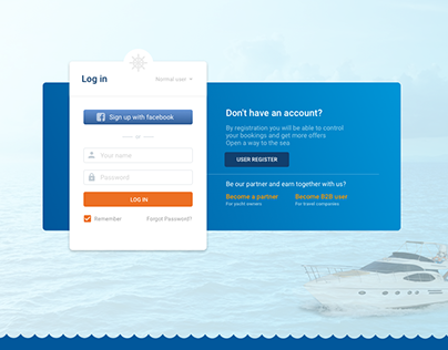 Login page, UI sign in page for yacht website