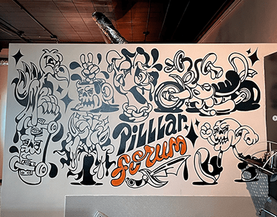 Pilllar Forum Mural and Skateboards