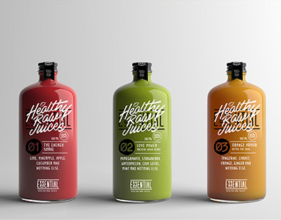 Essential Juices, Logotype, packaging and Web design