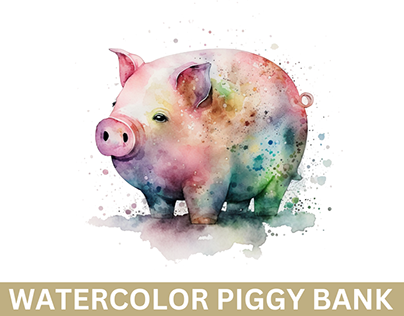 Watercolor piggy bank Png Clipart