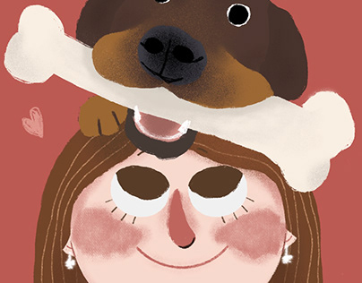 Happy dog and carer illustratoion