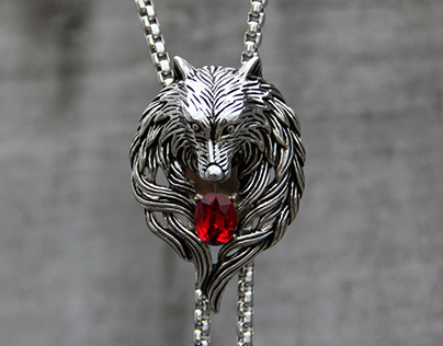 Men's stainless steel wolf bolo tie