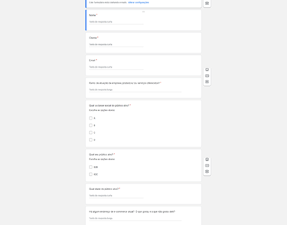 Formulário de briefing - Plataforma Google
