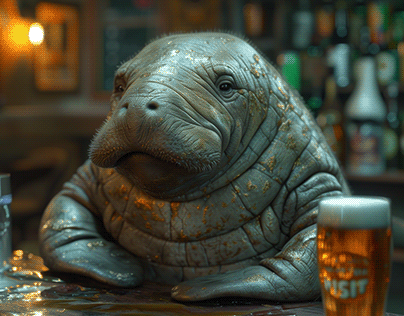 Ai manatee in a beer bar