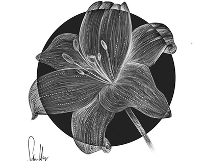 Black and white dot art of a flower