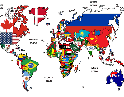 World Map with countries flag -laser print - uv print