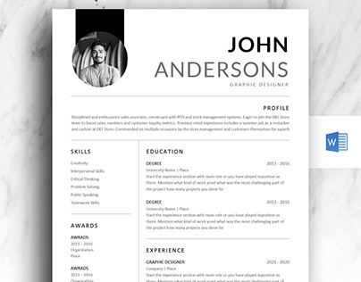 Free One Page A4 Resume template in Microsoft Word