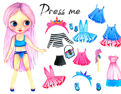 Pink paper doll with clothes for change