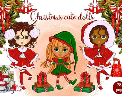 Christmas Cute Dolls Holiday Clothes Png Bundle