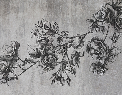 Roses drawn on a concrete wall in the interior