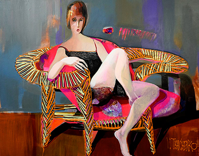 Wicker Chair, acrylic on canvas, 72.5cm x 52cm.