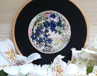 The Moon, hand embroidery.